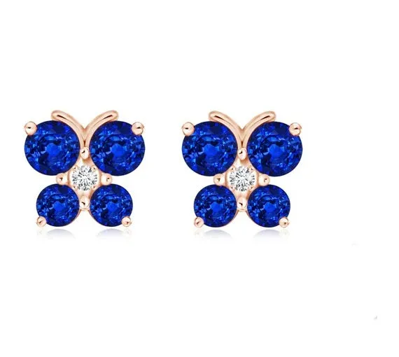 Butterfly Stud! 3 MM Round Blue Cz  925 Sterling Silver Wedding Earrings