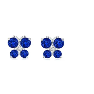 Butterfly Stud! 3 MM Round Blue Cz  925 Sterling Silver Wedding Earrings