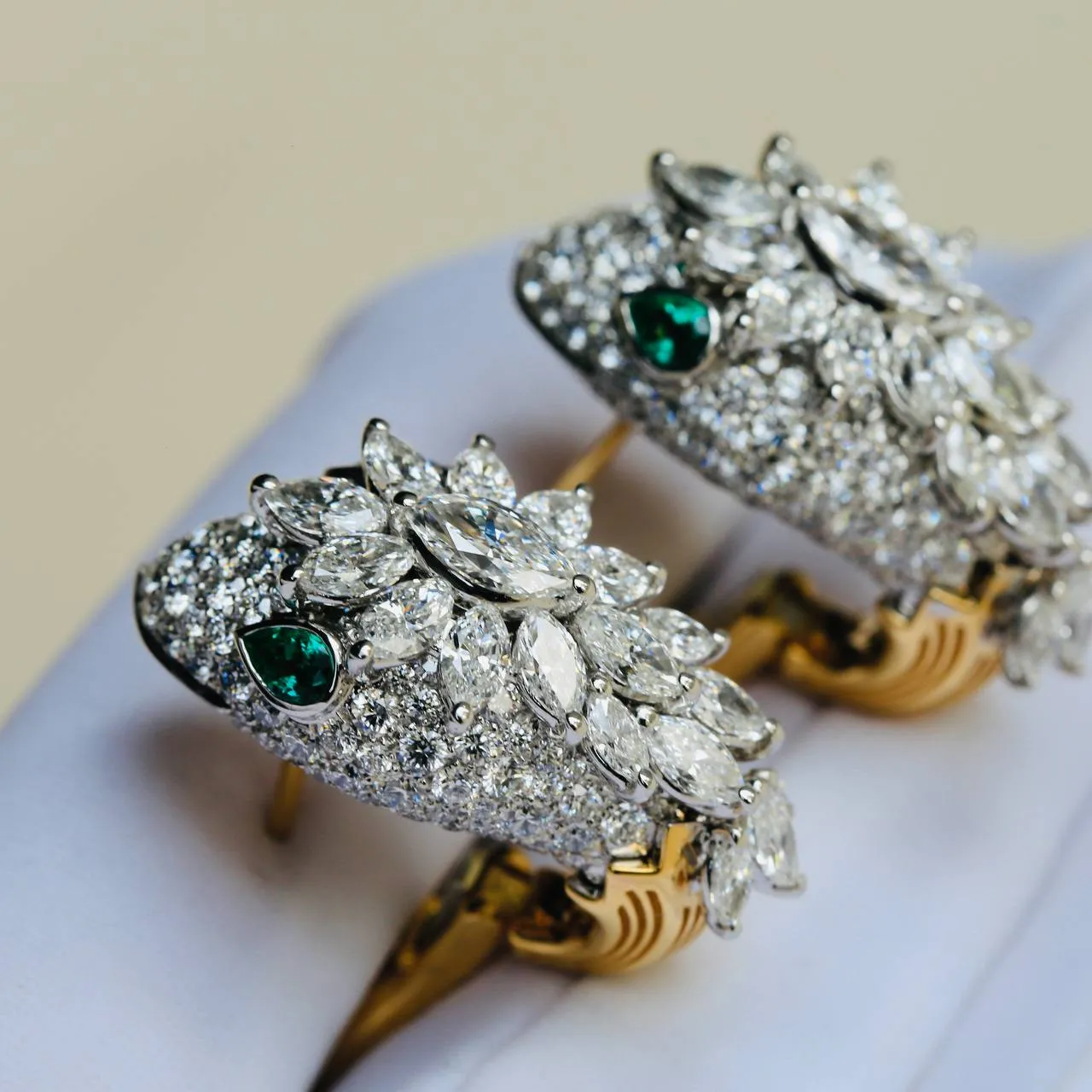 Bvlgari Serpenti Platinum 18K Yellow Gold Diamond Emerald Earrings