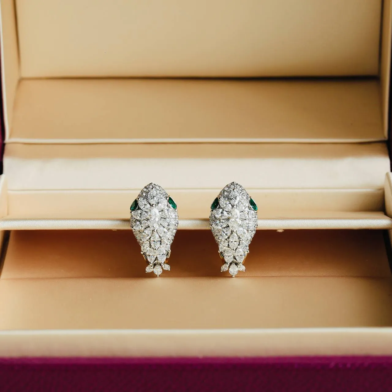 Bvlgari Serpenti Platinum 18K Yellow Gold Diamond Emerald Earrings