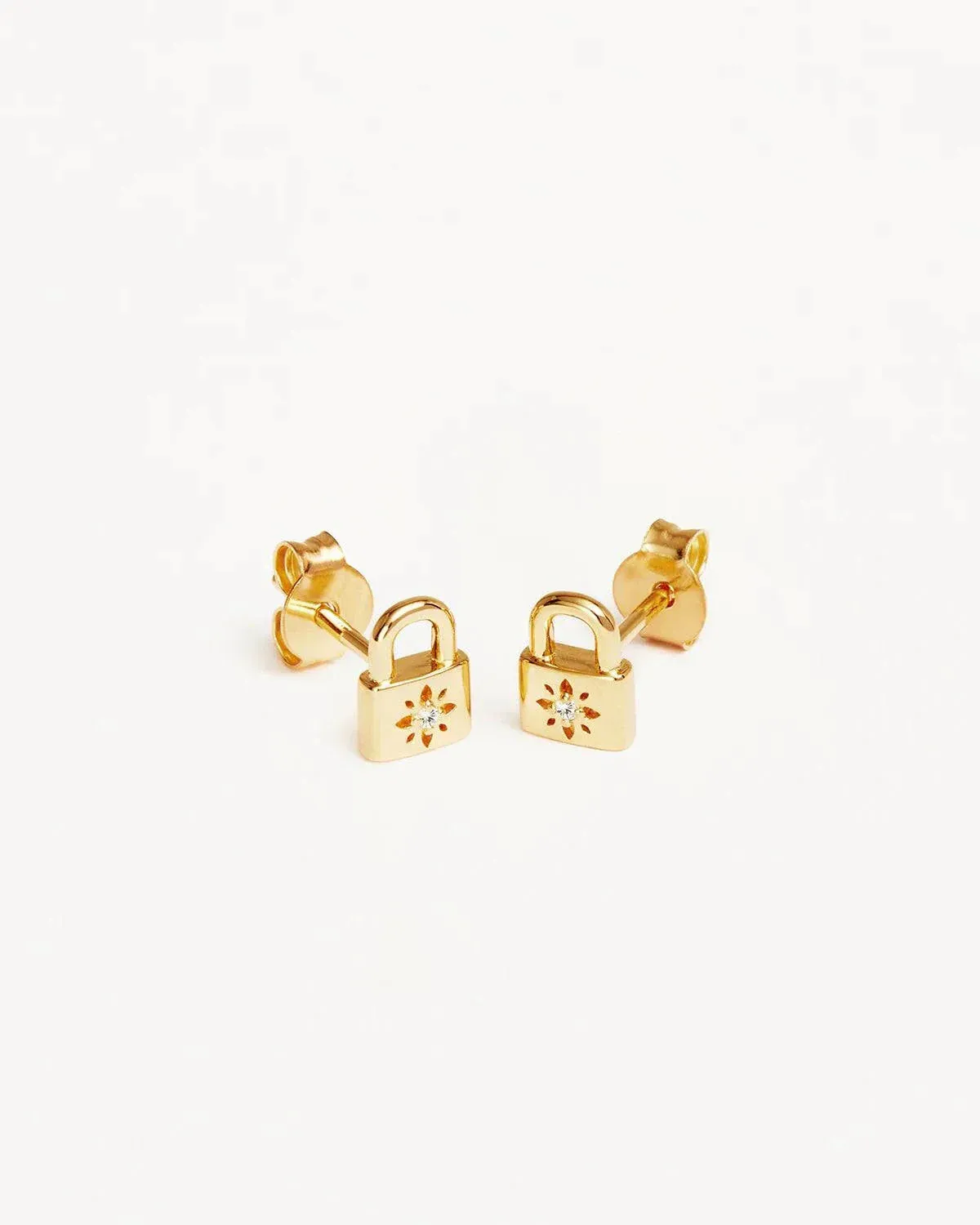 By Charlotte 18k Gold Vermeil Crystal Lotus Padlock Stud Earrings