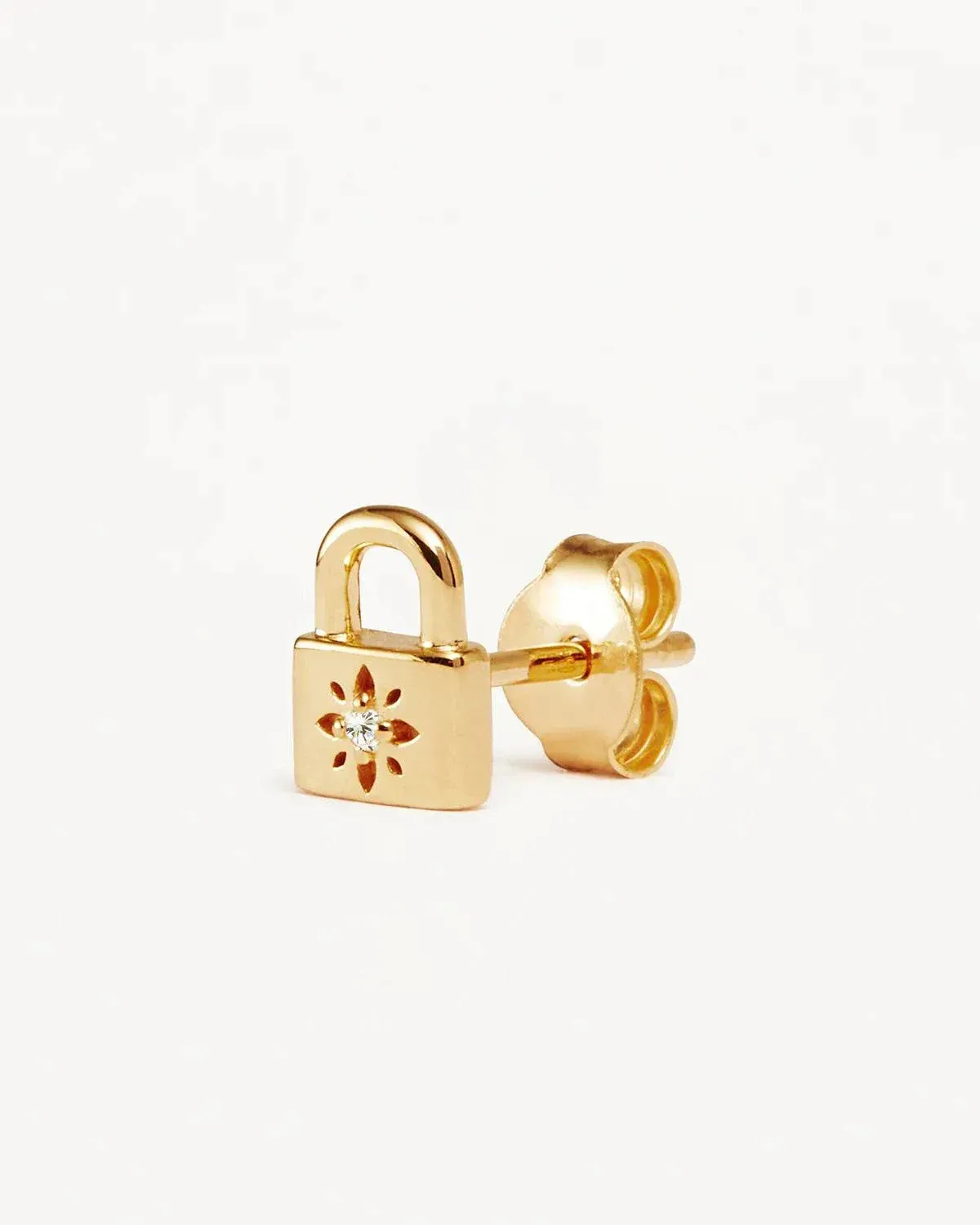 By Charlotte 18k Gold Vermeil Crystal Lotus Padlock Stud Earrings