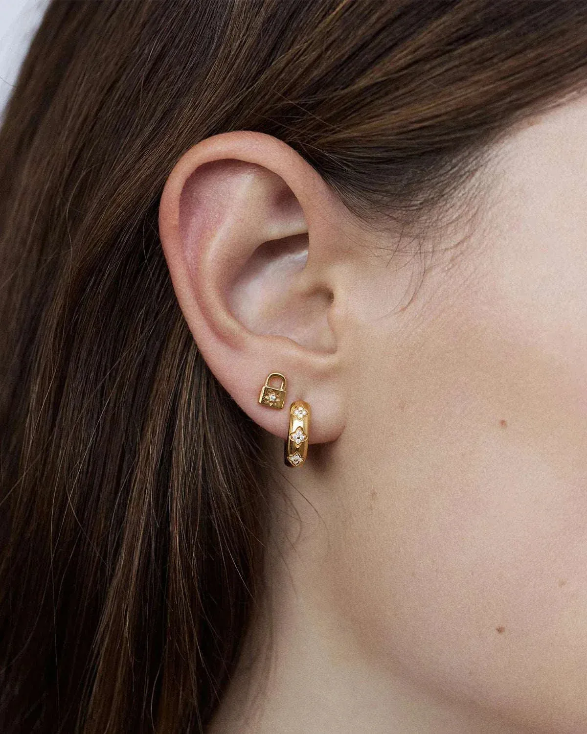 By Charlotte 18k Gold Vermeil Crystal Lotus Padlock Stud Earrings
