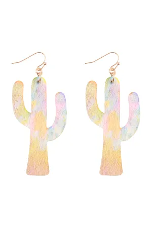 CACTUS LEATHER DROP FISH HOOK EARRINGS