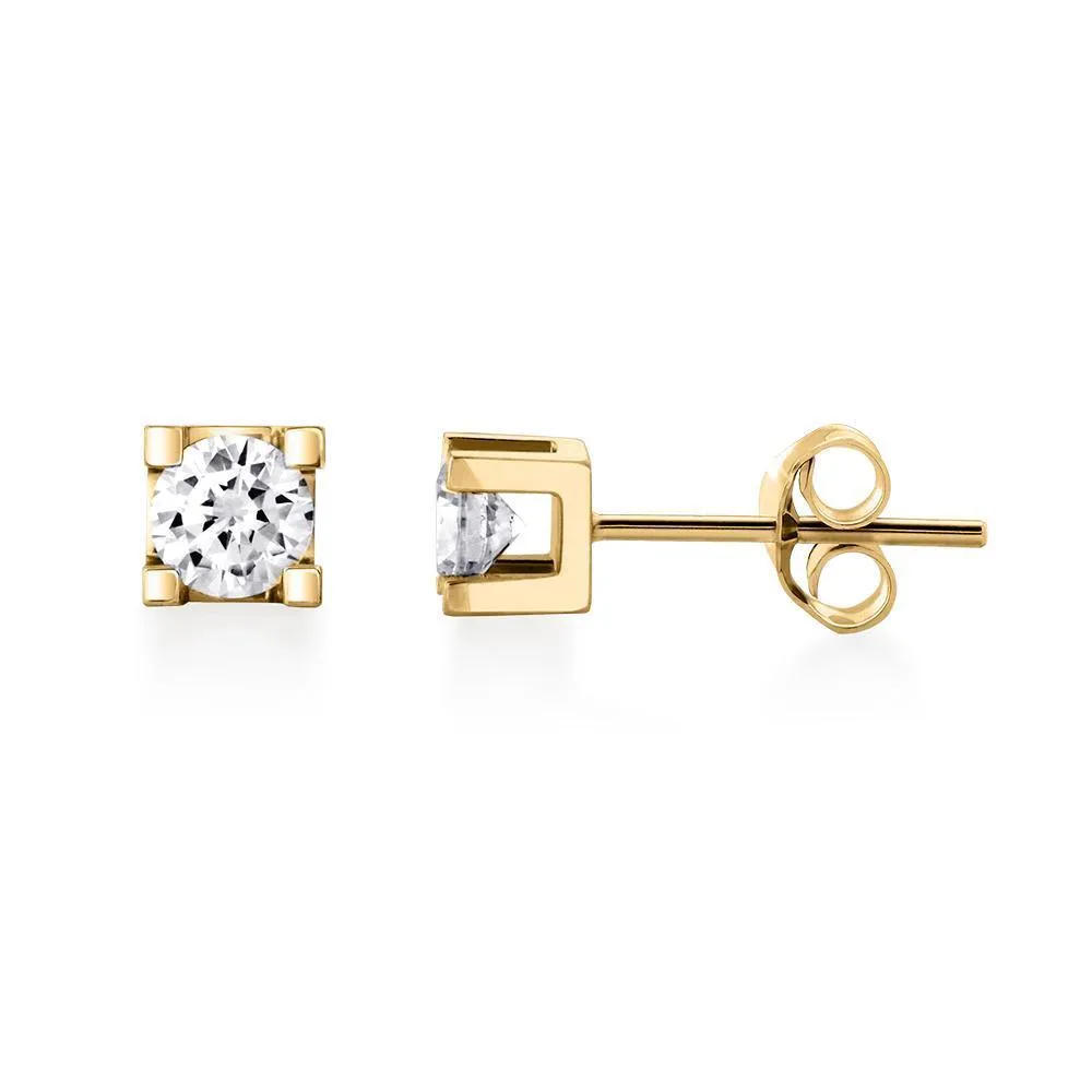 Canadian Diamond 0.40ct Solitaire Earrings in Four Claw Setting Set in 14K Yellow Gold