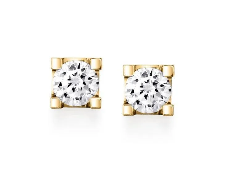 Canadian Diamond 0.40ct Solitaire Earrings in Four Claw Setting Set in 14K Yellow Gold