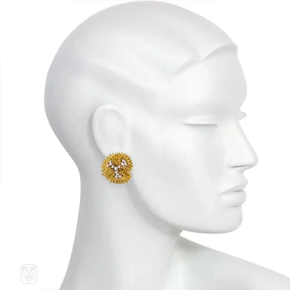 Cartier, France gold and diamond wirework earrings