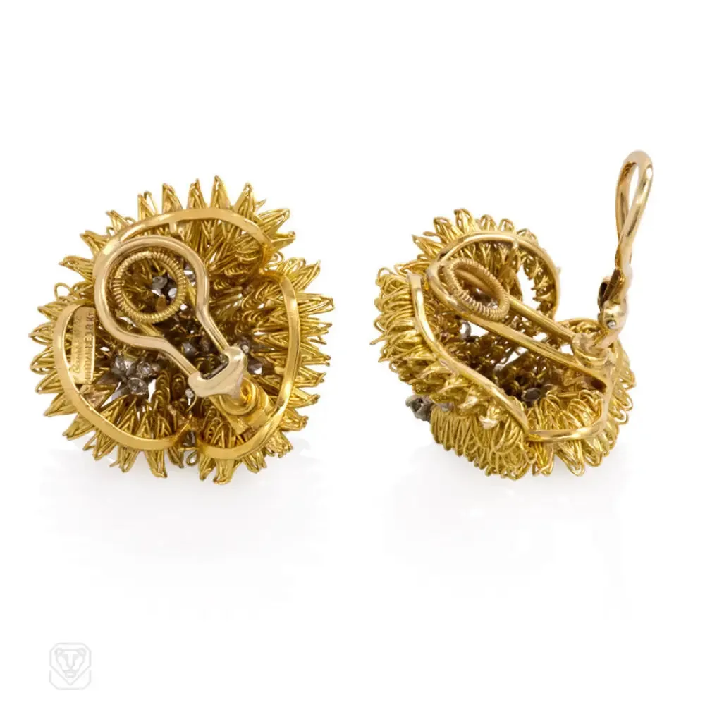 Cartier, France gold and diamond wirework earrings