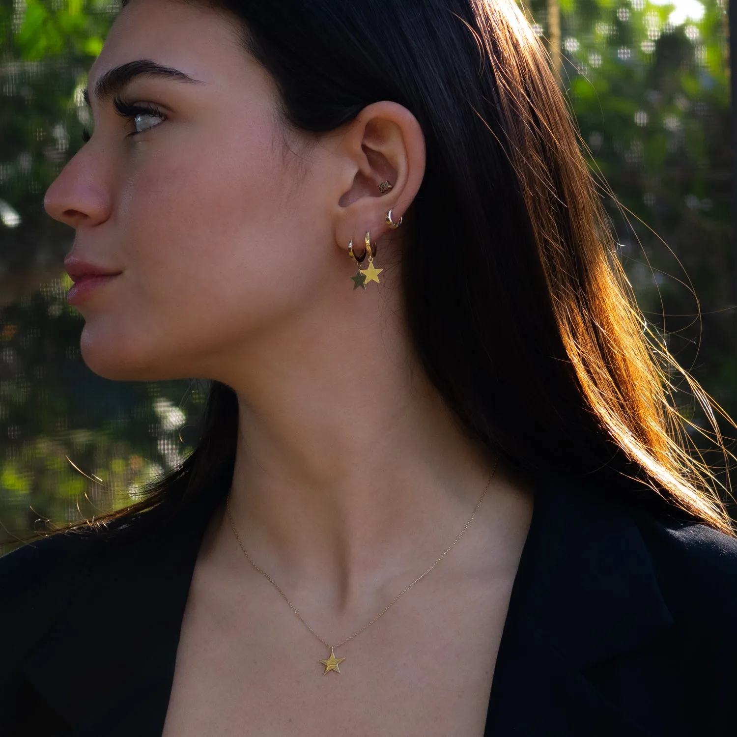 Celestial Grace Solid Gold Star Hoop Earrings