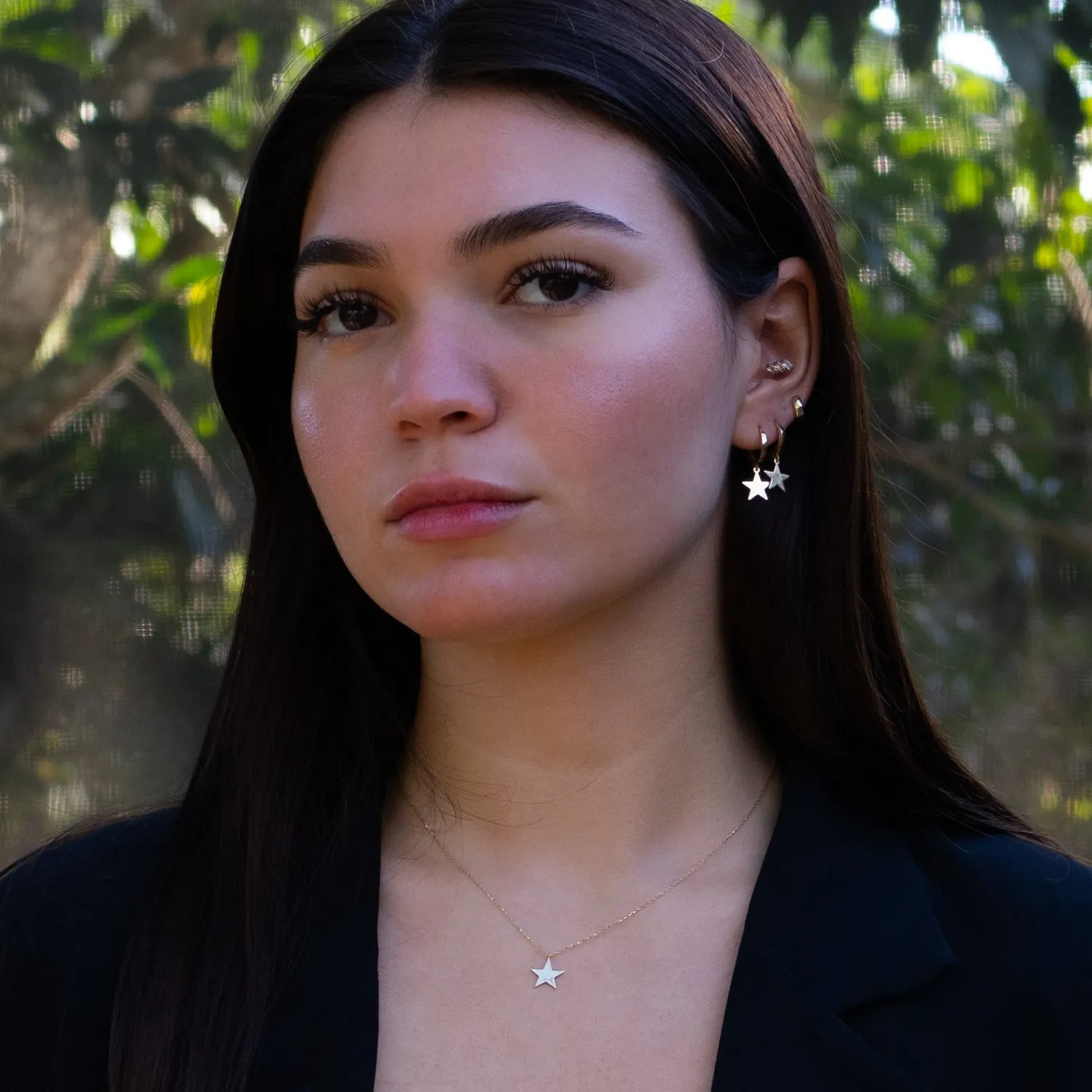 Celestial Grace Solid Gold Star Hoop Earrings