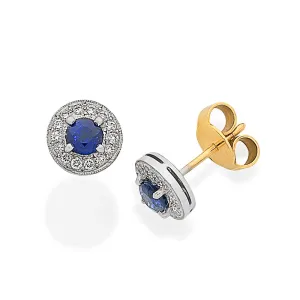 Ceylon Sapphire and Diamond Halo Stud Earrings I.1814