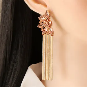 Champagne Crystal & Cubic Zirconia Floral Tassel Drop Earrings