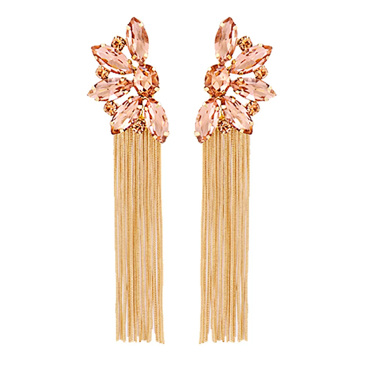 Champagne Crystal & Cubic Zirconia Floral Tassel Drop Earrings