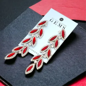 CHARLO - clear red vine marquise rhinestone earrings (silver)
