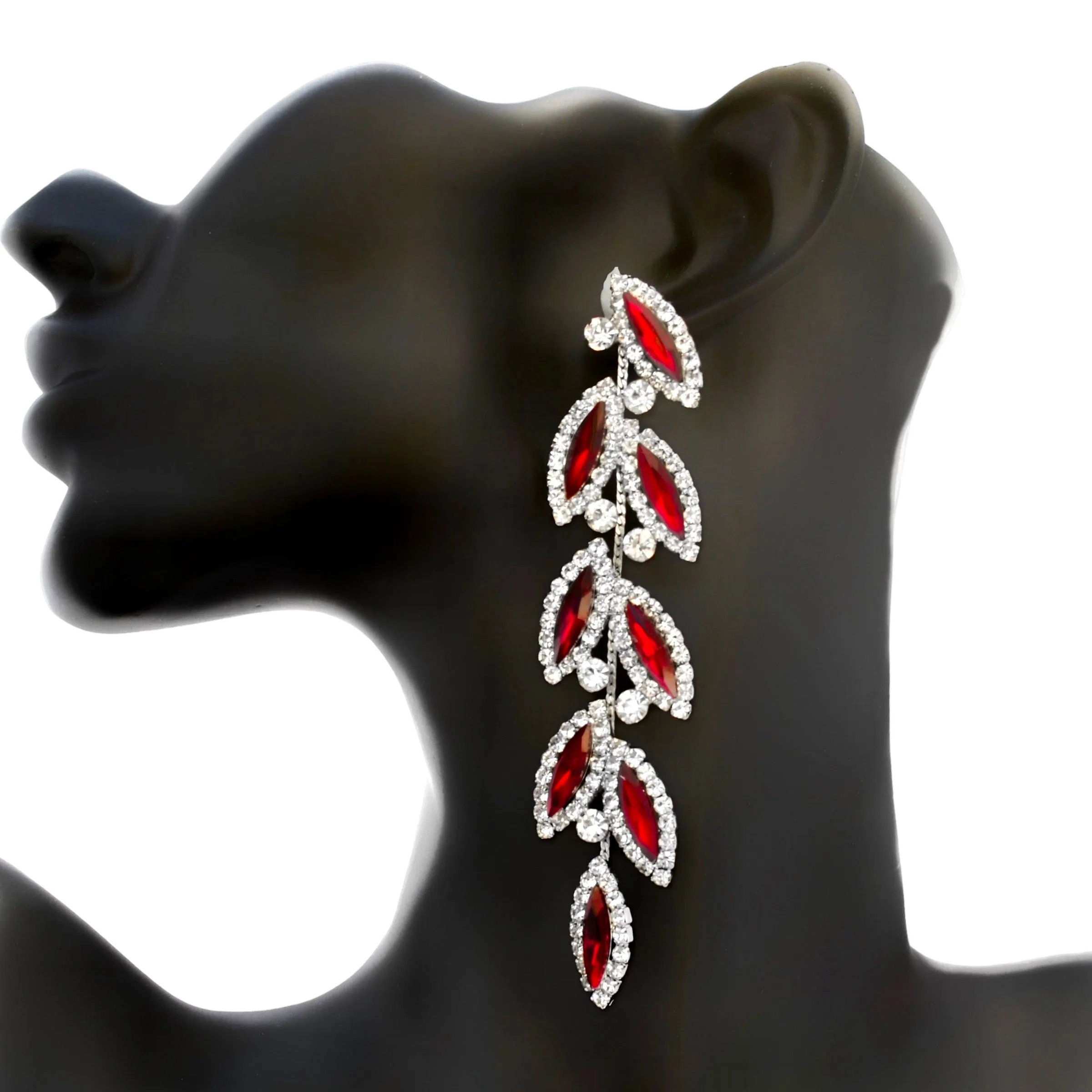 CHARLO - clear red vine marquise rhinestone earrings (silver)