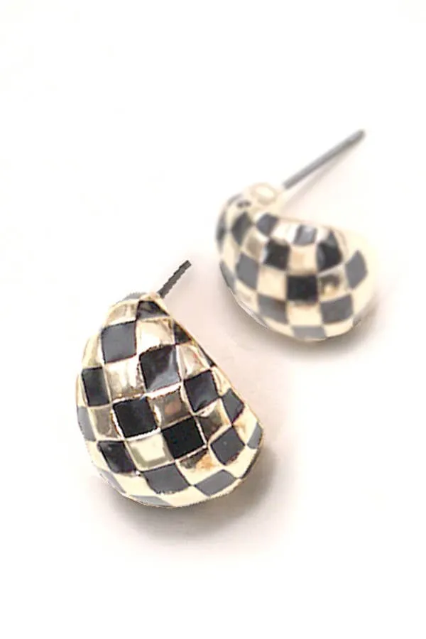 Checkered Half Moon Earrings