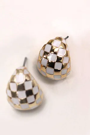 Checkered Half Moon Earrings