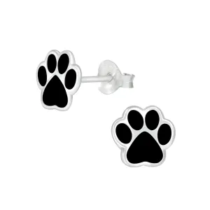 Children's Sterling Silver 'Black Paw Print' Stud Earrings