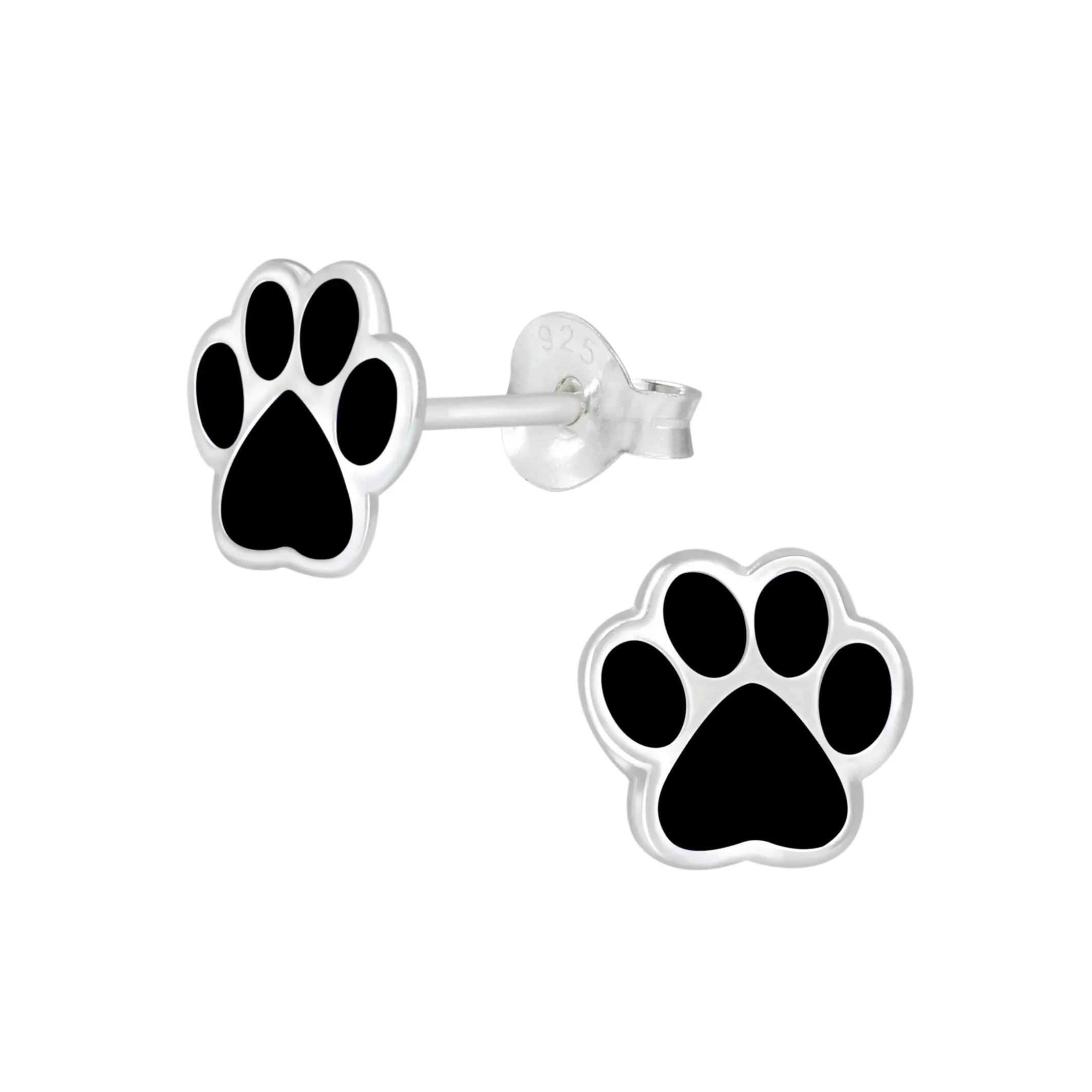 Children's Sterling Silver 'Black Paw Print' Stud Earrings