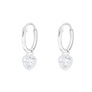Children's Sterling Silver 'Crystal Heart' Hoop Earrings