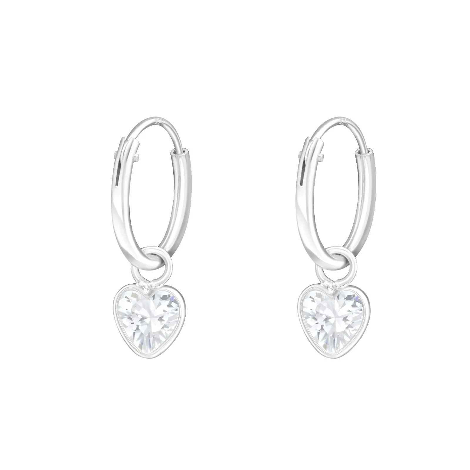 Children's Sterling Silver 'Crystal Heart' Hoop Earrings