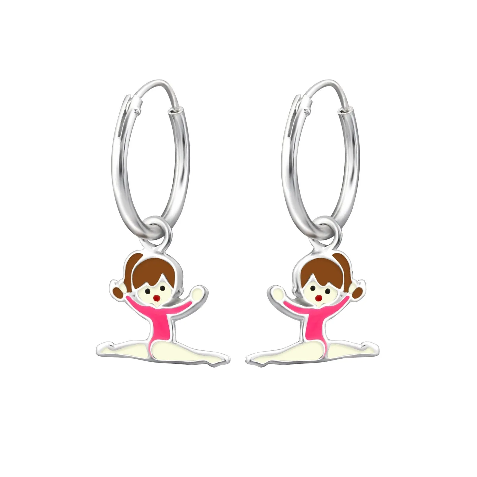 Children's Sterling Silver 'Gymnastic Girl' Hoop Earrings