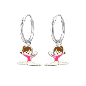 Children's Sterling Silver 'Gymnastic Girl' Hoop Earrings