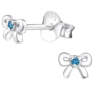 Children's Sterling Silver 'March Birthstone' Bow Stud Earrings