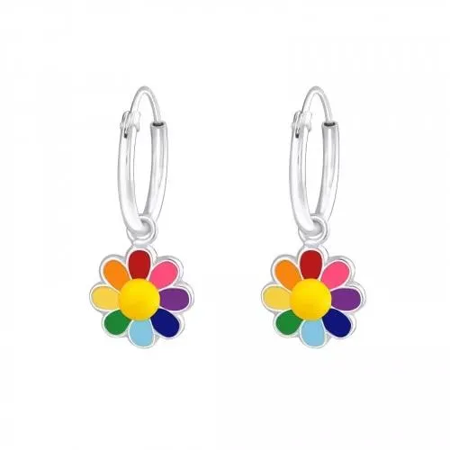 Children's Sterling Silver 'Rainbow Flower' Hoop Earrings