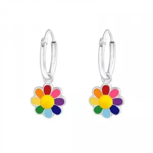 Children's Sterling Silver 'Rainbow Flower' Hoop Earrings