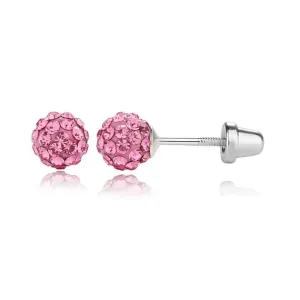 Children's, Teens' and Mothers' Earrings:  Hypoallergenic Steel Pink Crystal Balls with Screw Backs