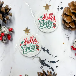 Christmas Earrings | Holly Jolly Faux Leather Embroidered