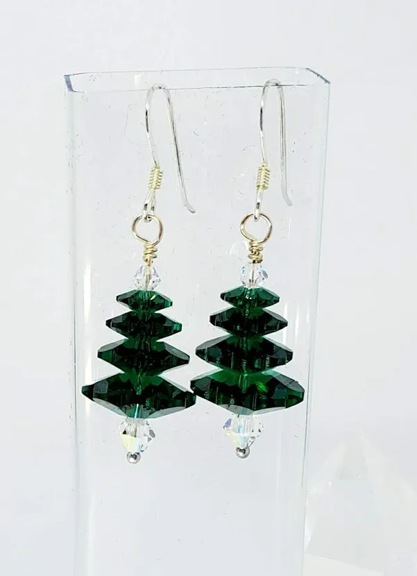 Christmas Tree Earrings made with Brilliant Austrian Crystals AB & Sterling Silver