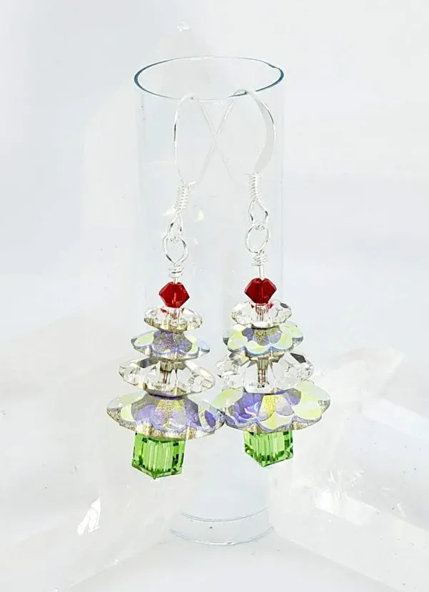 Christmas Tree Earrings made with Brilliant Austrian Crystals AB & Sterling Silver