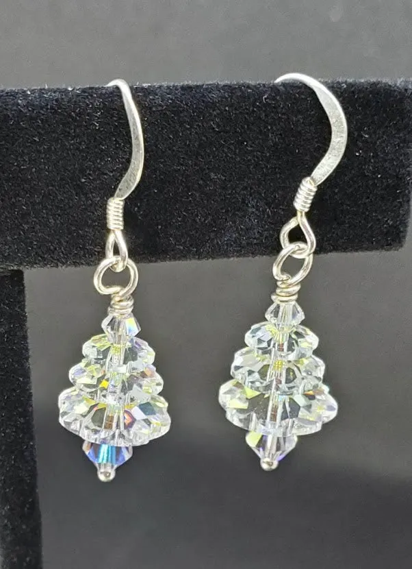 Christmas Tree Earrings made with Brilliant Austrian Crystals AB & Sterling Silver