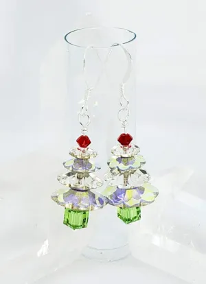 Christmas Tree Earrings made with Brilliant Austrian Crystals AB & Sterling Silver