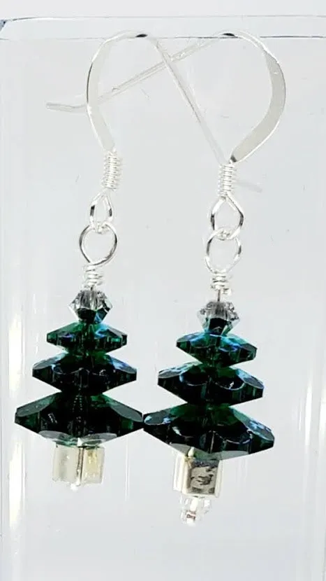 Christmas Tree Earrings made with Brilliant Austrian Crystals AB & Sterling Silver