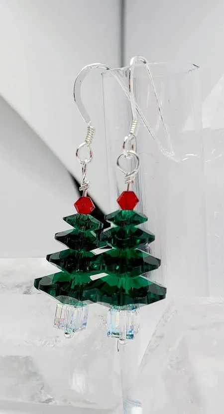 Christmas Tree Earrings made with Brilliant Austrian Crystals AB & Sterling Silver