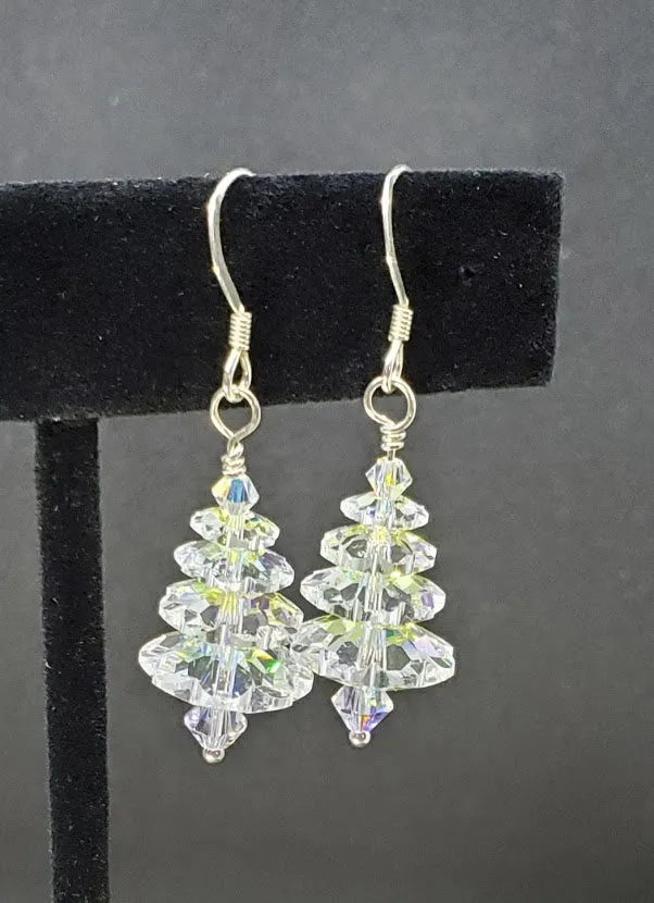 Christmas Tree Earrings made with Brilliant Austrian Crystals AB & Sterling Silver