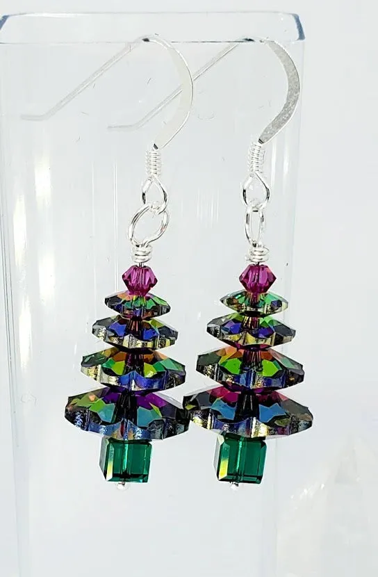 Christmas Tree Earrings made with Brilliant Austrian Crystals AB & Sterling Silver