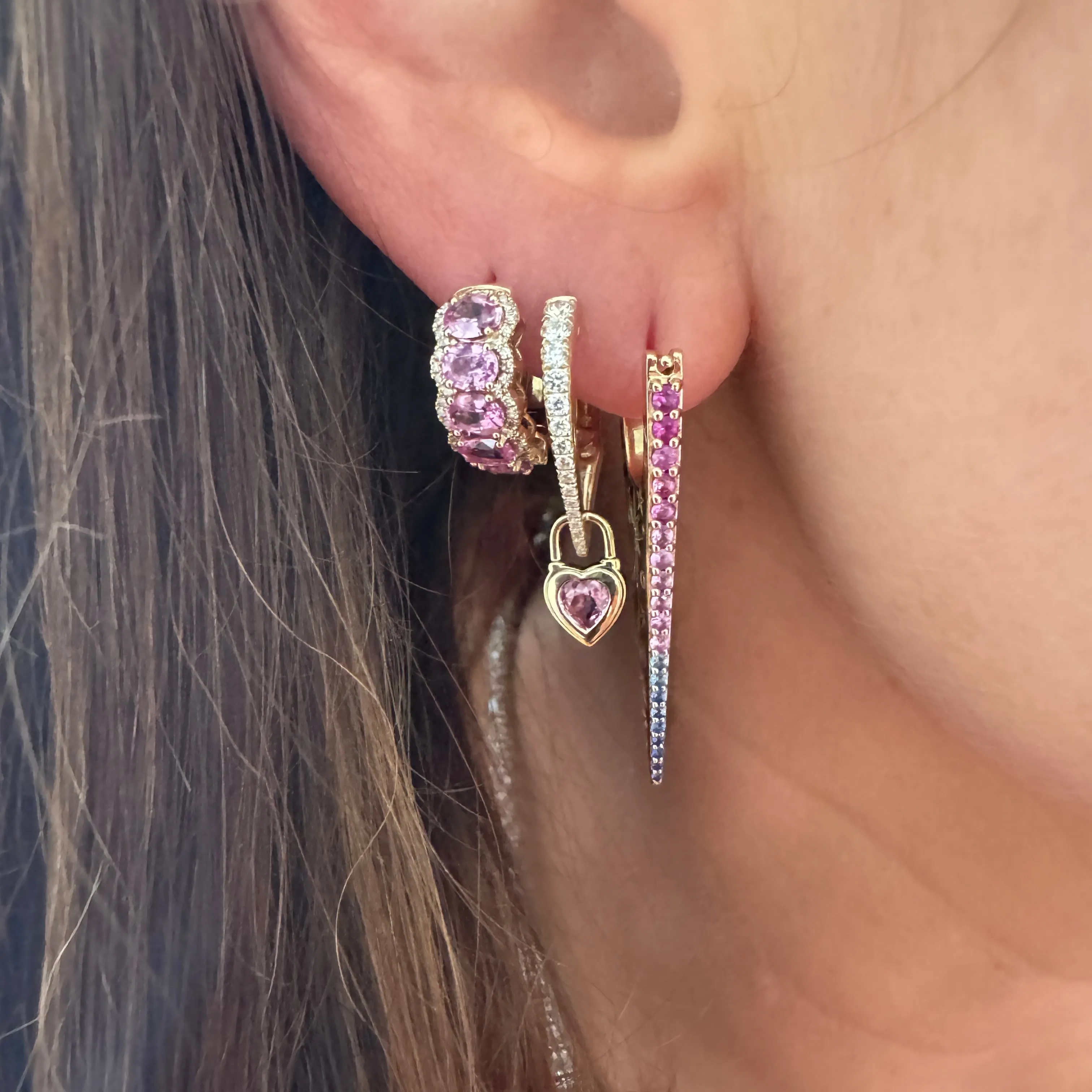 Chubby Pink Sapphire & Diamond Huggie Hoop Earrings