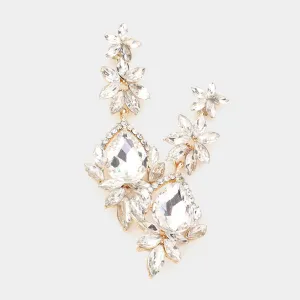 Clear Crystal Dangle Pageant Earrings  | Clear Prom Earrings on Gold | 593237