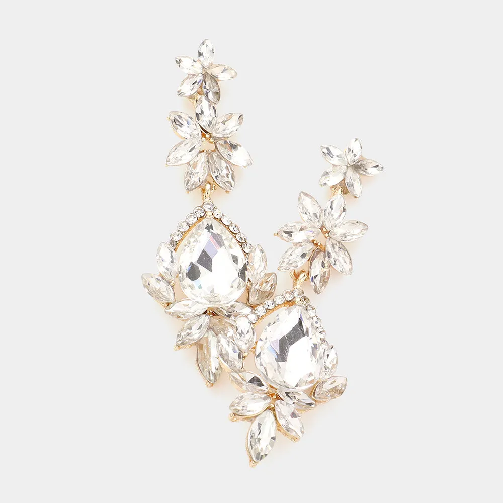 Clear Crystal Dangle Pageant Earrings  | Clear Prom Earrings on Gold | 593237
