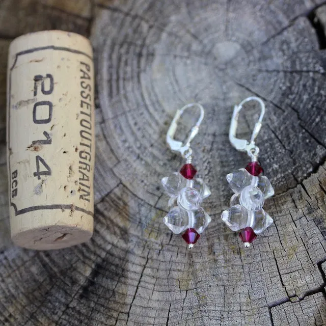 Clear crystal earrings with ruby Swarovski crystals