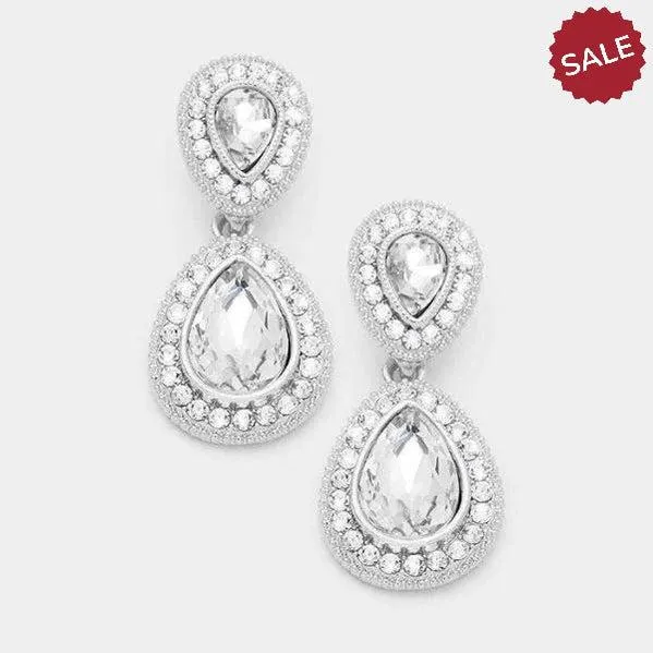 Clear Crystal Marquise Silver Dangle Earrings
