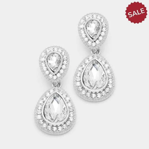 Clear Crystal Marquise Silver Dangle Earrings