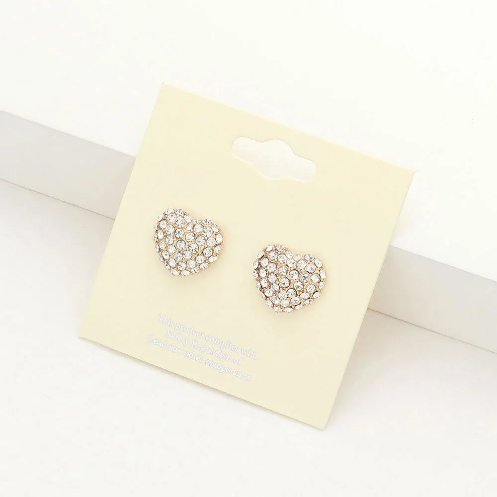 Clear Crystal Pave Heart Stud Pageant Earrings on Gold | Small Stud Earrings for Little Girls | 152211