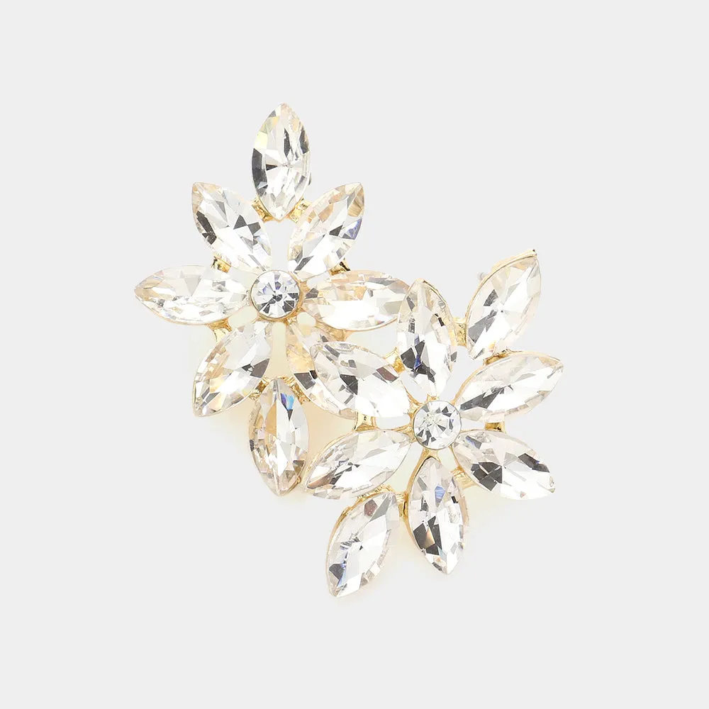 Clear Floral Marquise Stone Pageant Earrings on Gold | Prom Earrings |  606352