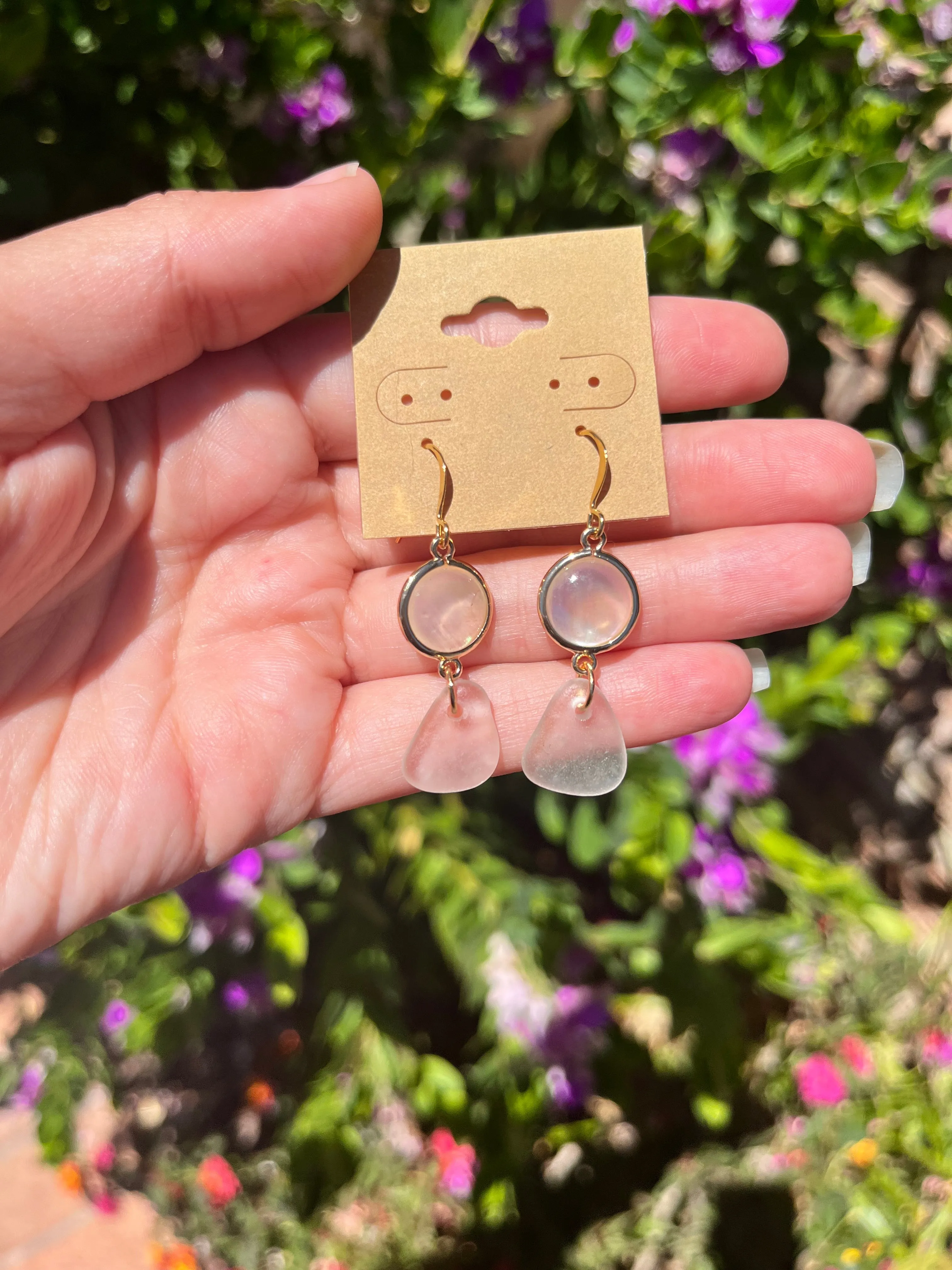 Clear Mirror Sea Glass Earrings