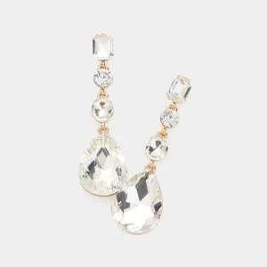 Clear Multi Stone Drop Pageant Earrings on Gold | Prom Earrings | 620411